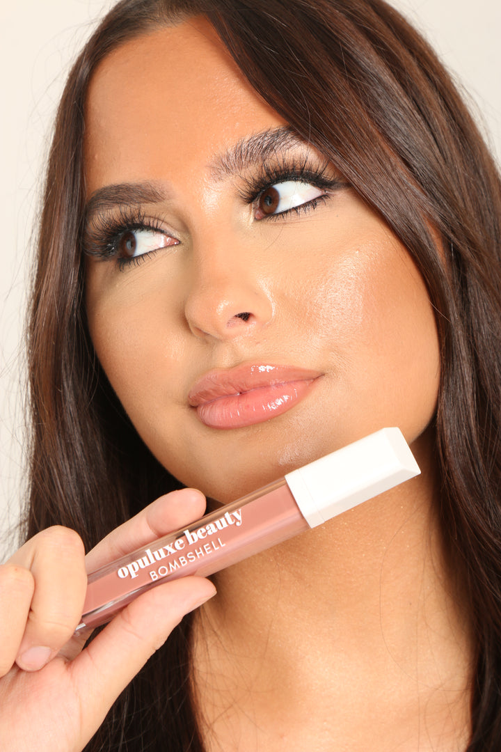 bombshell brown nude creamy pigmented lipgloss Opuluxe Beauty®