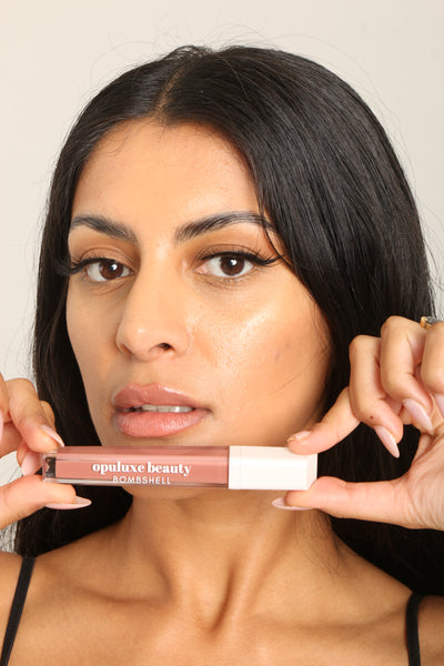 bombshell brown nude creamy pigmented lipgloss Opuluxe Beauty®