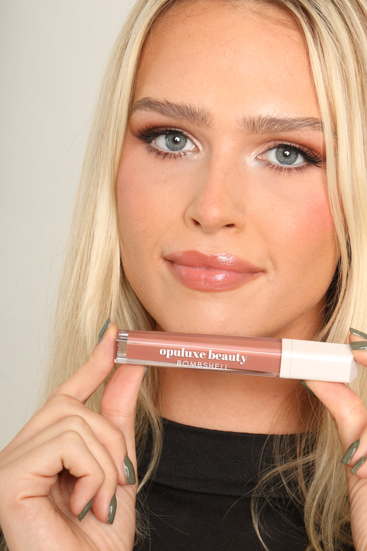 bombshell brown nude creamy pigmented lipgloss Opuluxe Beauty®