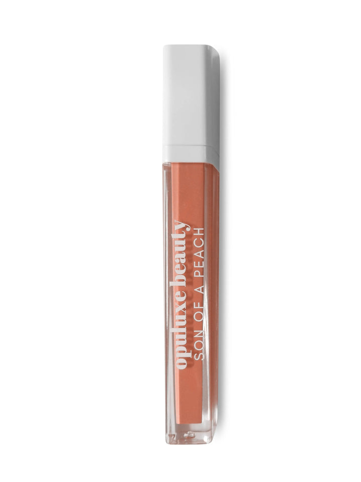 Son of a peach Haute creamy pigmented non-sticky peachy shimmer Lipgloss Opuluxe Beauty®